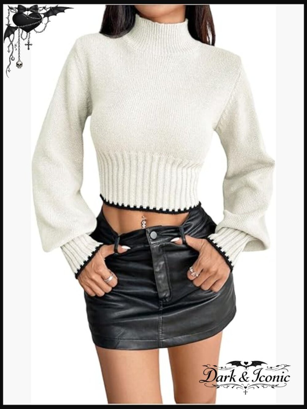 Ribbed Knit Crop Sweater High Neck Long Sleeve Pullover Casual Tops